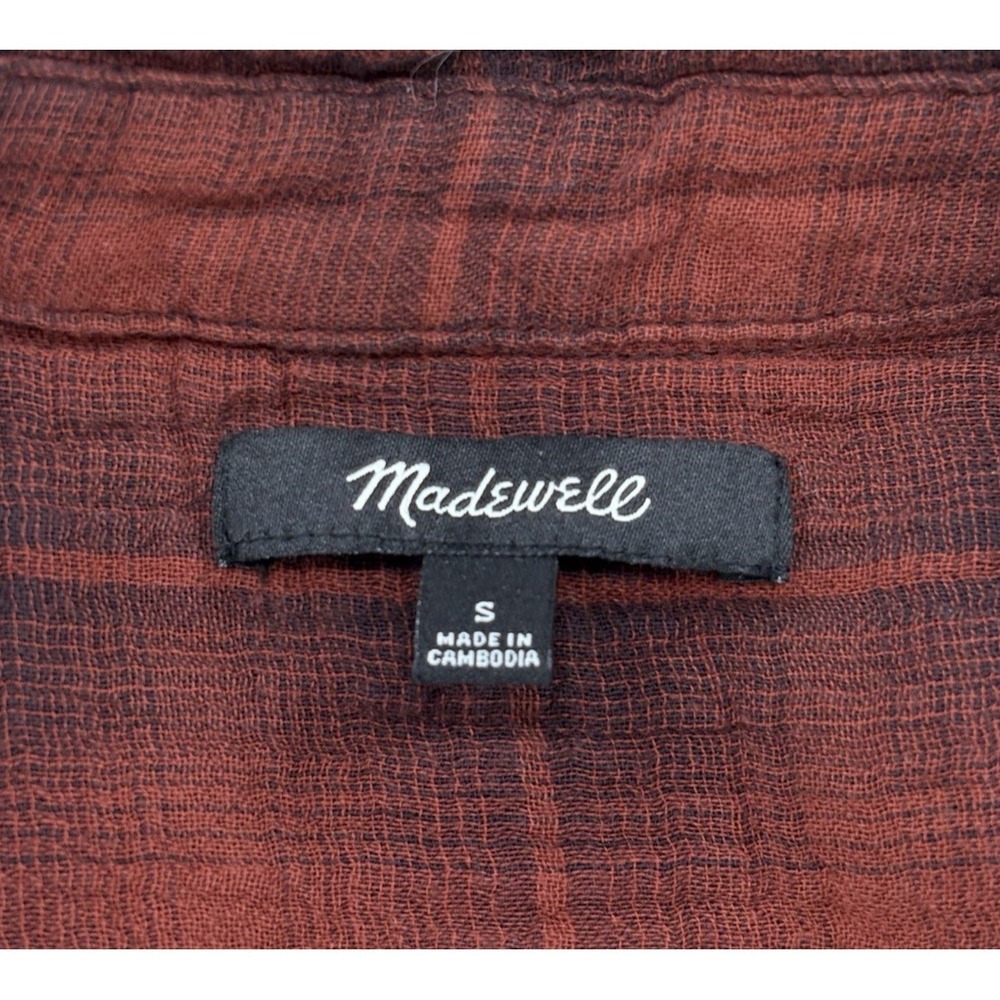 Madewell Oversized Double Layer Flannel Gauze Shirt Womens S Red Plaid Cover Up - Picture 4 of 12